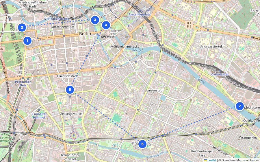 Map of the walking route through Berlin