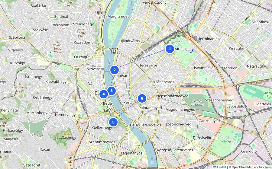 Map of the walking route through Budapest