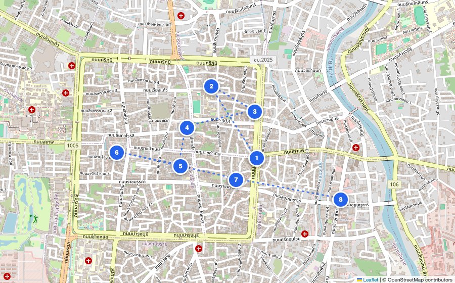 Map of the walking route through Chiang Mai