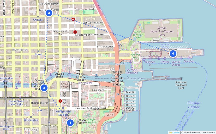 Map of the walking route through Chicago