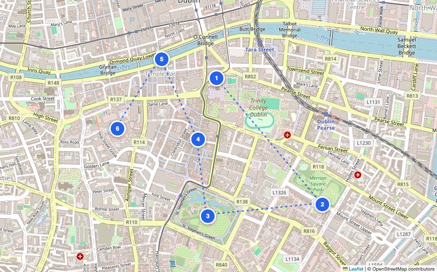 Map of the walking route through Dublin