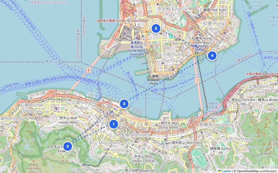Map of the walking route through Hong Kong