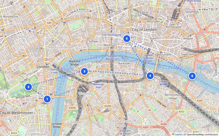 Map of the walking route through London