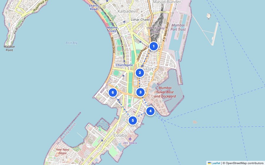 Map of the walking route through Mumbai