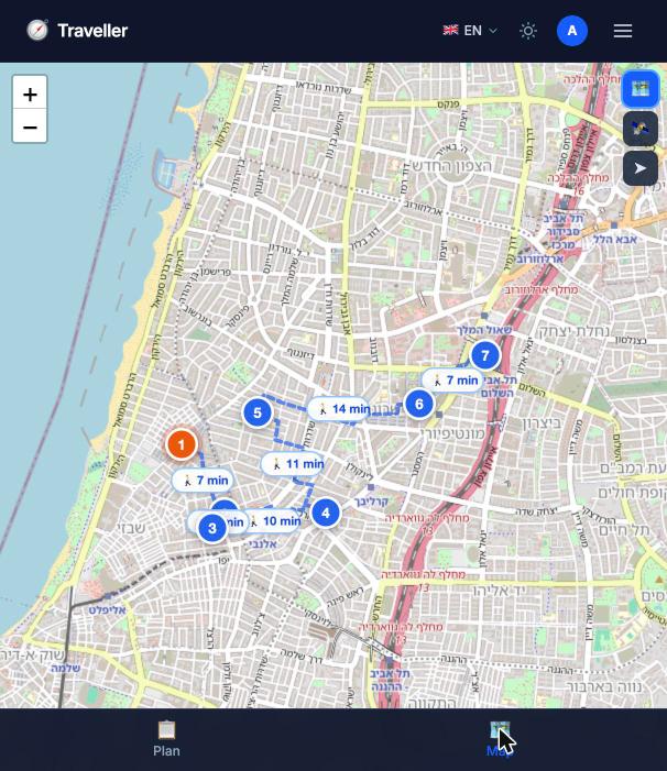 An interactive map with your full walking route